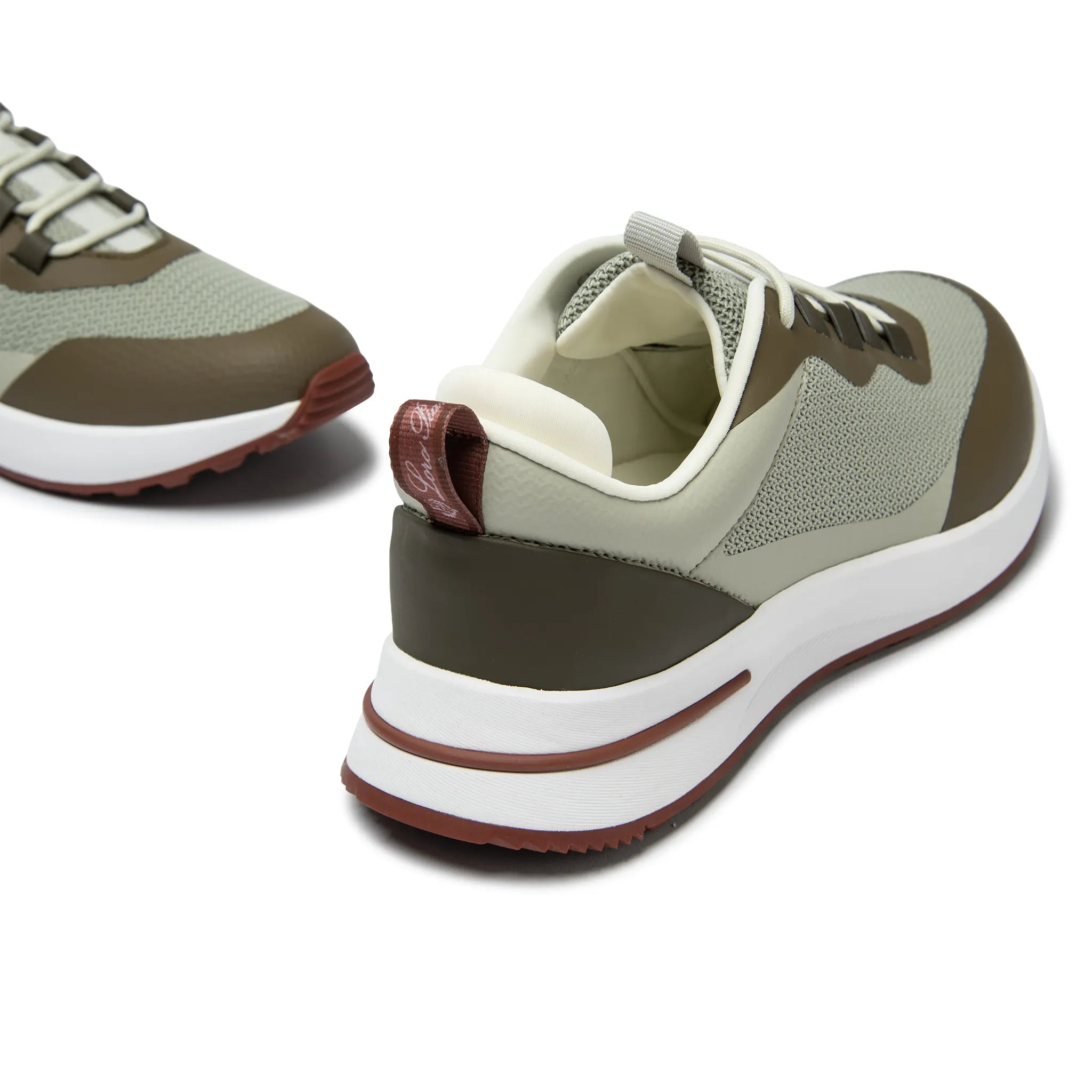 Back Side View of Loro Piana Week End Walk Frost Dark Green Linen Mesh Sneaker FAM1718_F7X9